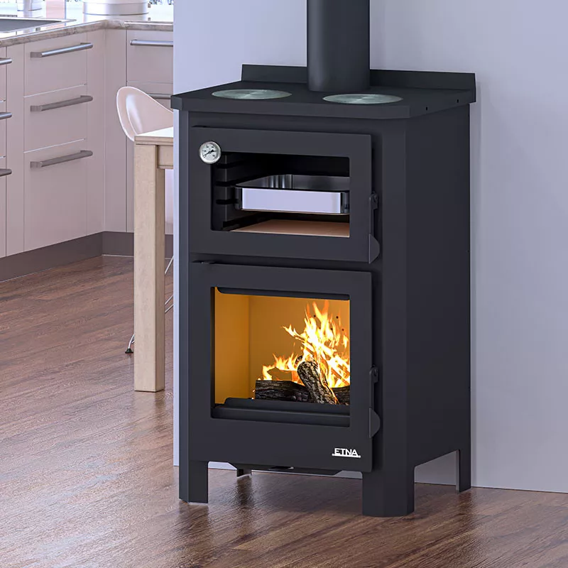 Poêle à bois avec four et plaque de cuisson Pramoda