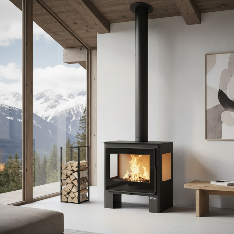 Poêle à bois Shiva Etna 10 kW 3 vitres, triple combustion, bûches 56 — free download