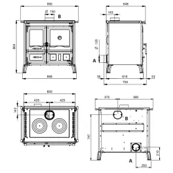 Cuisinière à bois GARDENIA.16 Steel - 9,5 Kw