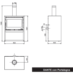 Poêle à bois Dante con portalegna - 12,4 Kw