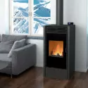 Poêle mixte bois et granulés BiWood noir vitre sérigraphiée